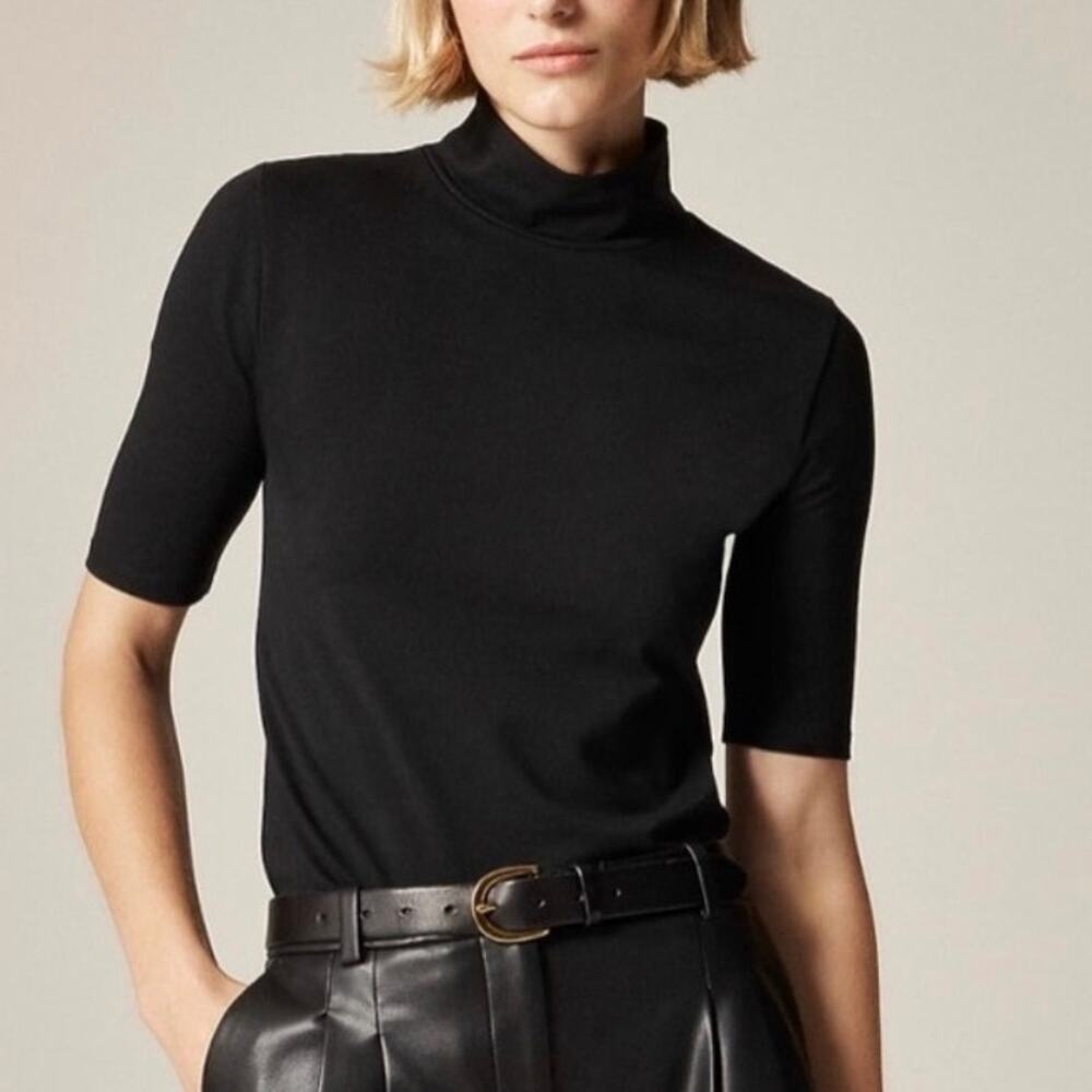 J.Crew Stretch Cotton Blend Mockneck Elbow Sleeve T Shirt Black Size XS NWT